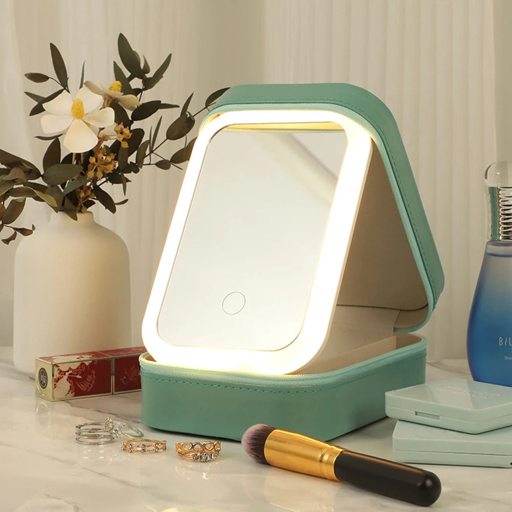 Portable Makeup Storage Box with LED Mirror