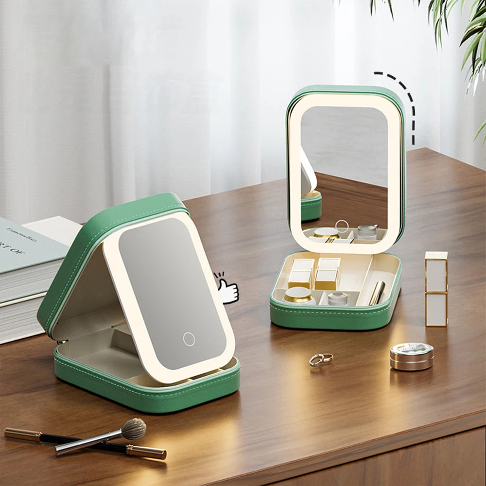 Portable Makeup Storage Box with LED Mirror