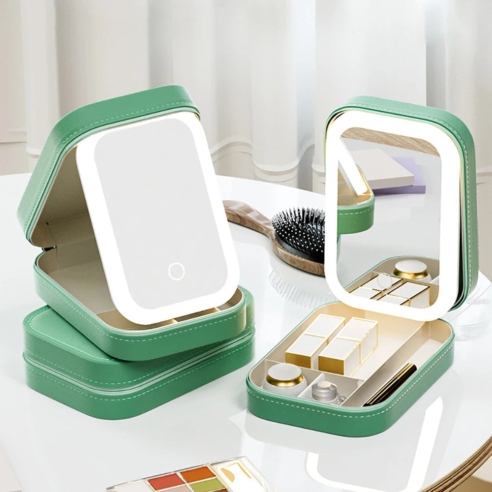 Portable Makeup Storage Box with LED Mirror